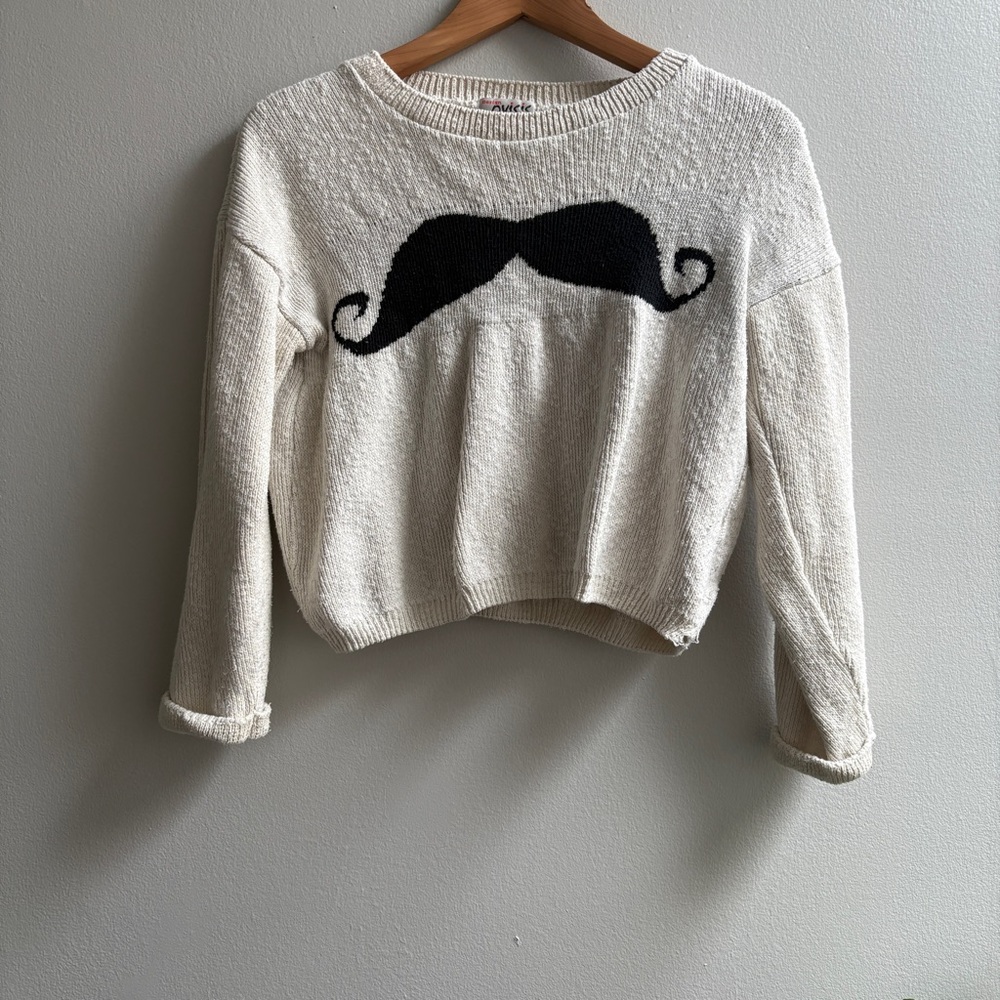 Cream Sweater with Black Mustache Design - Picture 7 of 8